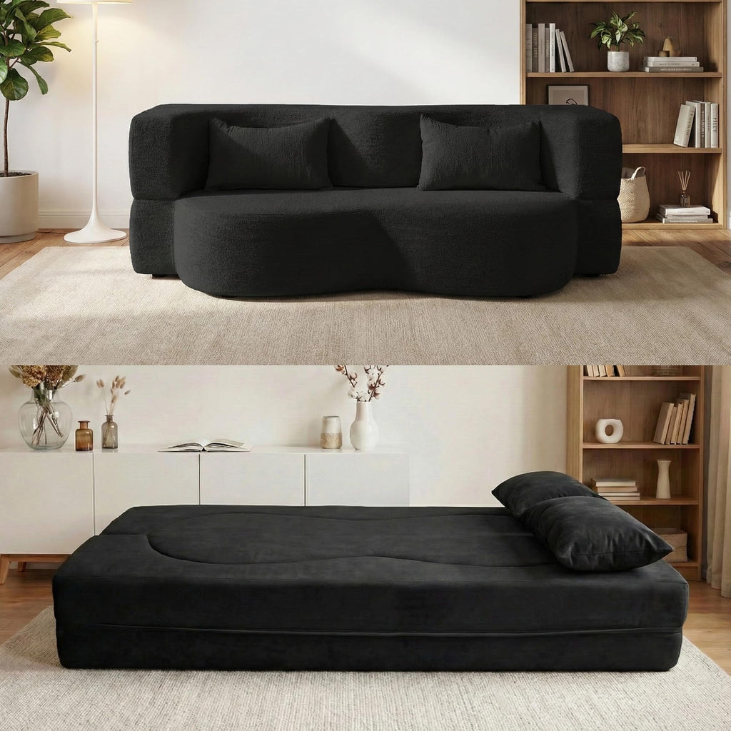 2-in-1 Convertible Sofa Bed 78 Inch Sleeper with Pillow Black W2183