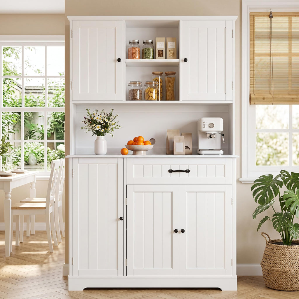 Tall White Kitchen Storage Cabinet with Door and Shelves G7934