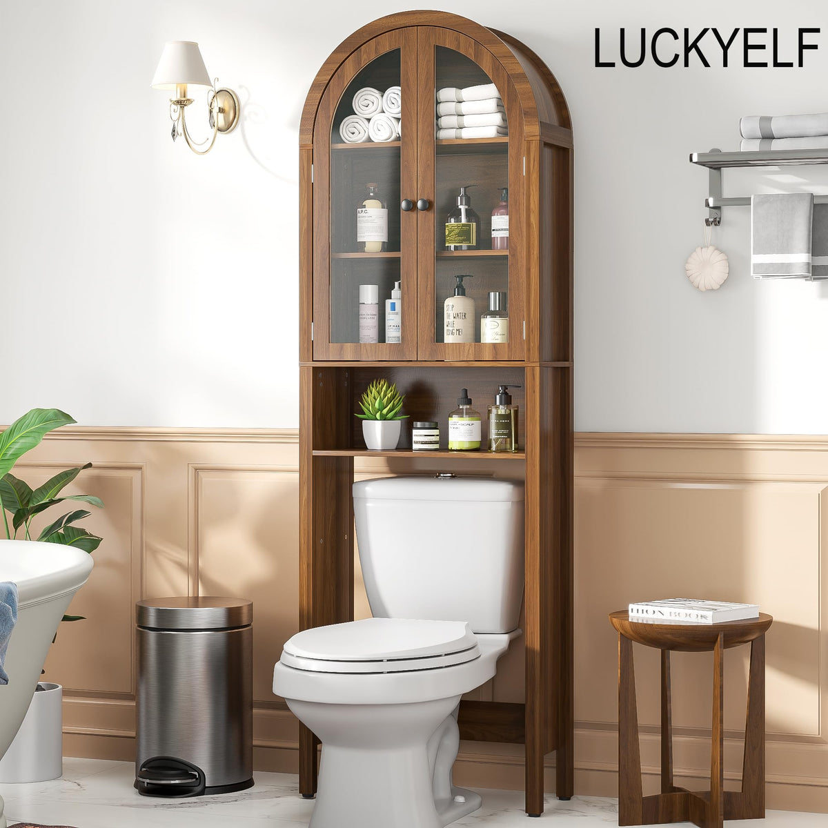 Arched Over The Toilet Storage Cabinet with Acrylic Doors G6573