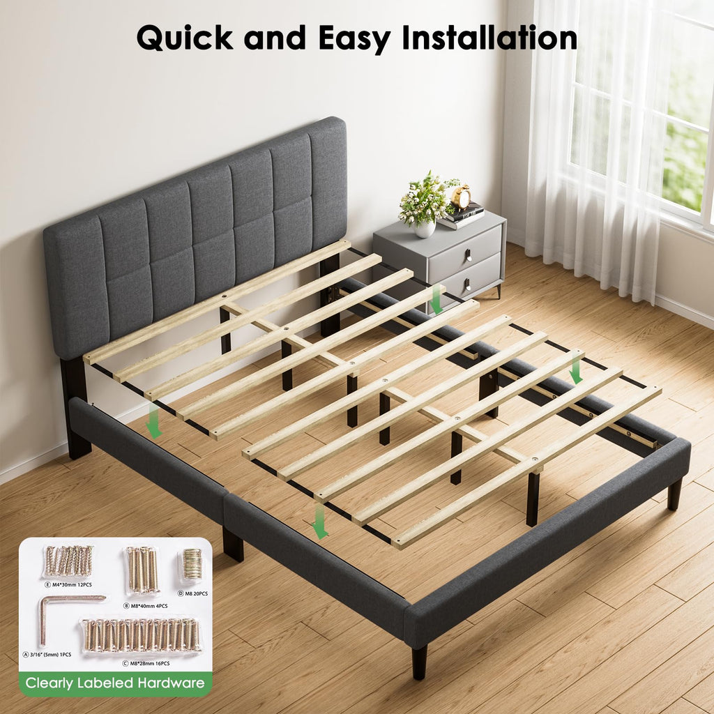 Queen Size Dark Gray Upholstered Bed Frame M9059