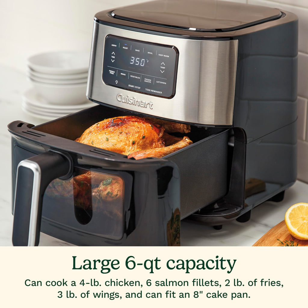 6-Quart Air Fryer with 5 Cooking Functions, Stainless Steel & Black I816