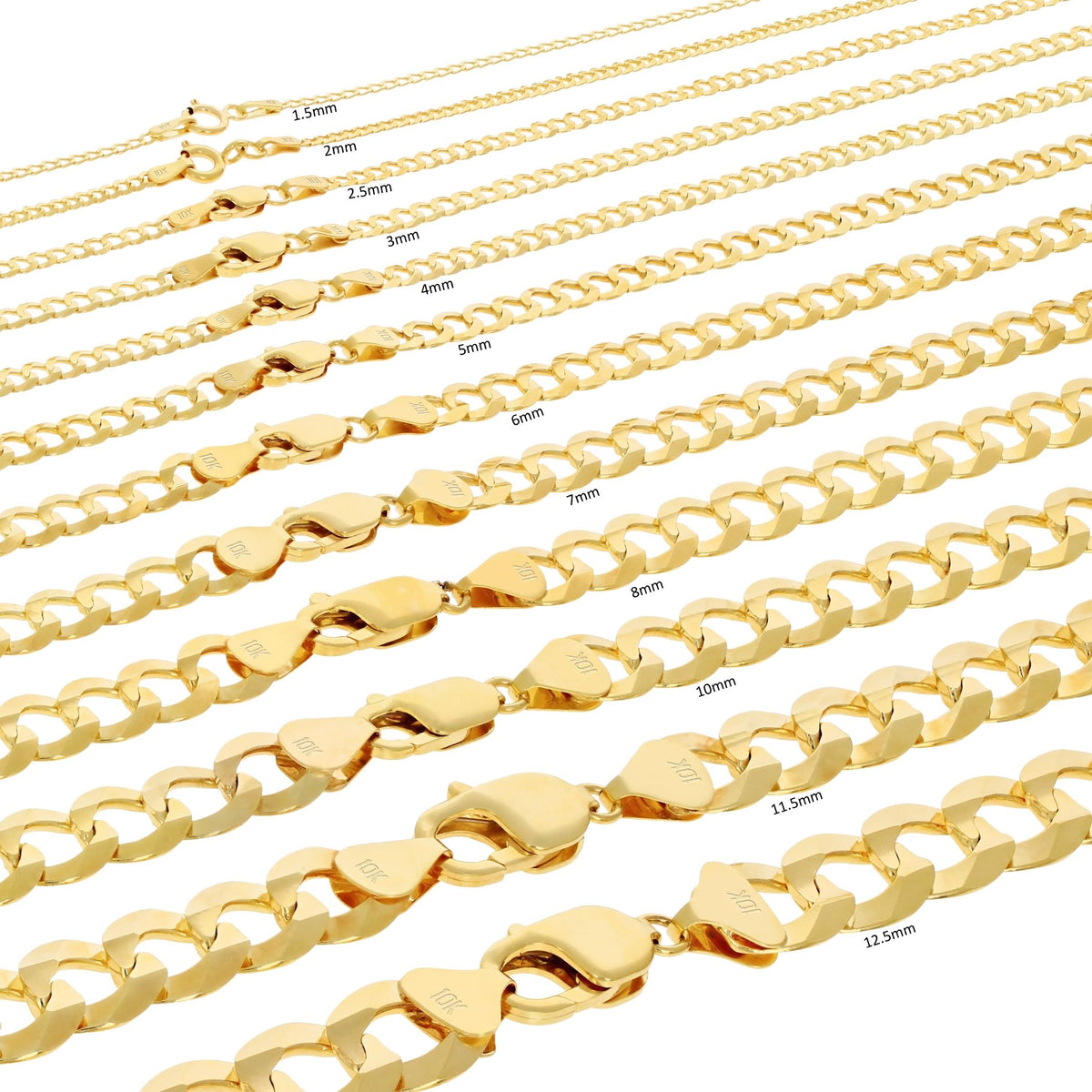 10K Yellow Gold Cuban Curb Link Chain Necklace C808
