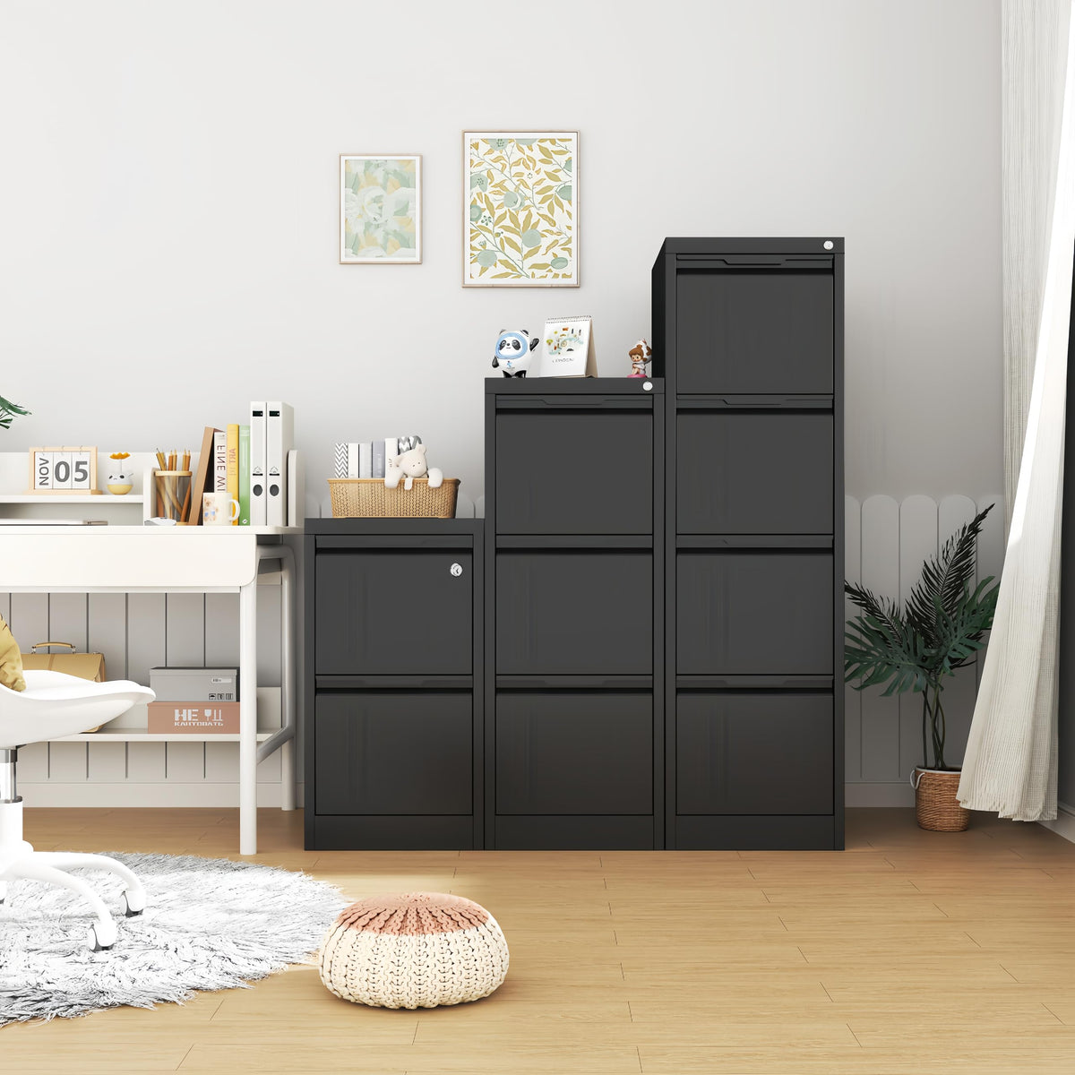 Black 4 Drawer Metal File Cabinet with Lock V662