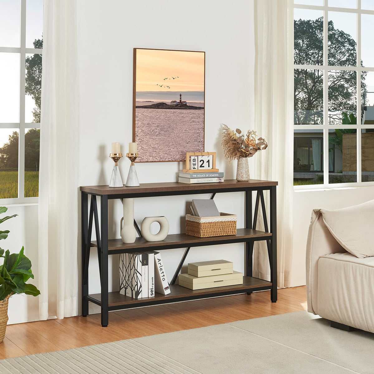 Brown 3 Tier Console Table with Open Shelves L634
