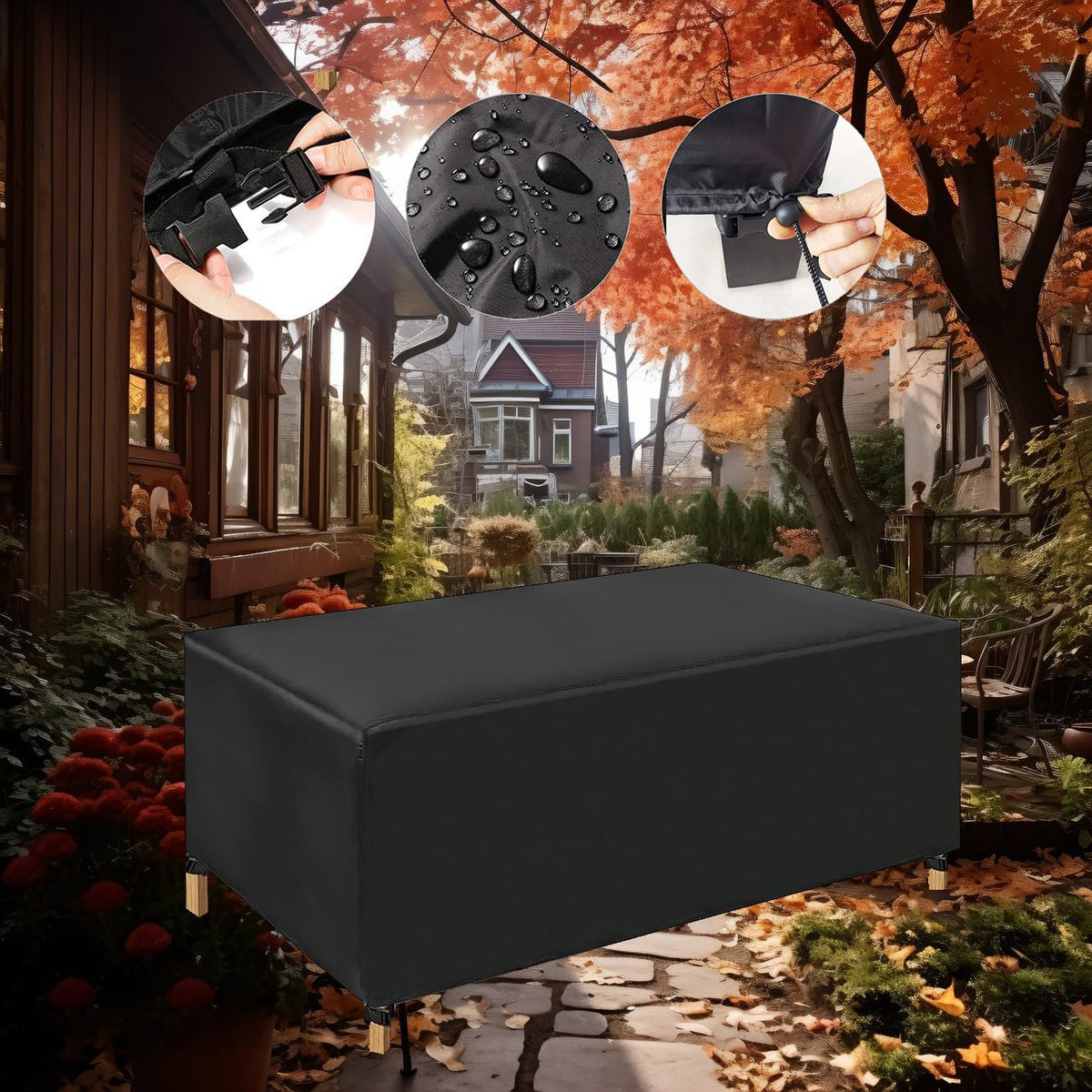 Black 420D Oxford Waterproof Patio Table Cover L7185