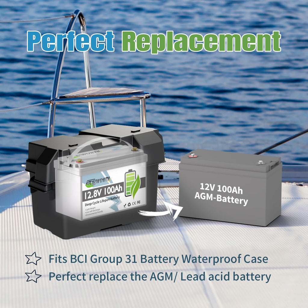 12V 100Ah LiFePO4 Deep Cycle Lithium Battery with 100A BMS P53343