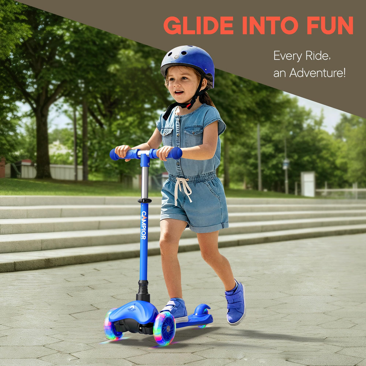 Blue Mini 3 Wheel Scooter with LED Light-Up Wheels L34931