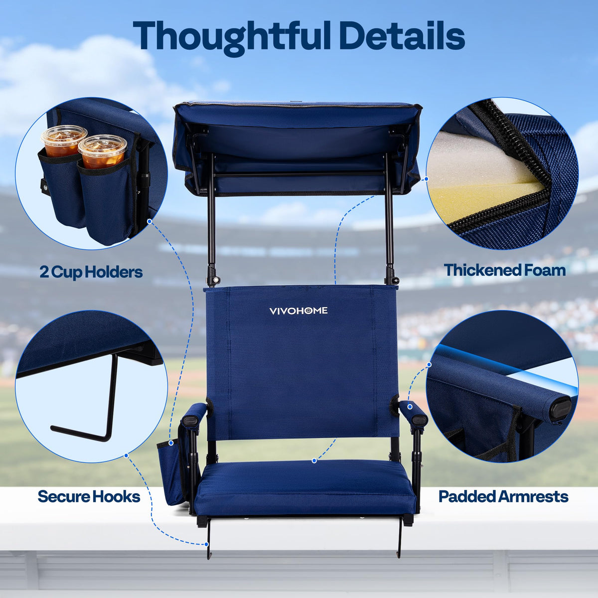 Stadium Seat with Sunshade Canopy and Back Support Z431