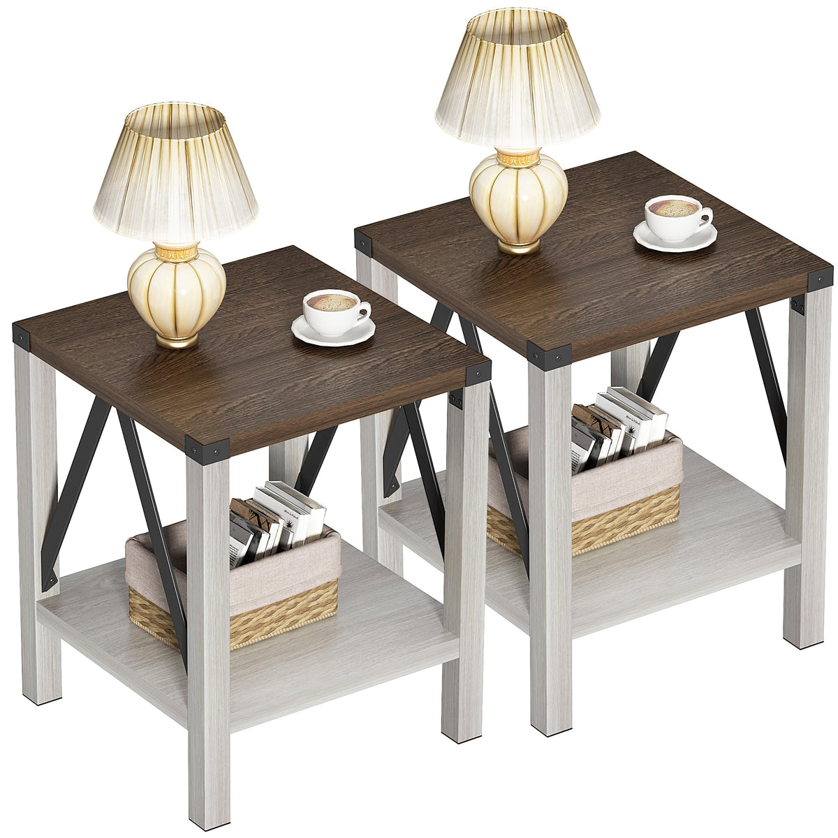 End Table Set of 2 with Storage Shelf J35496