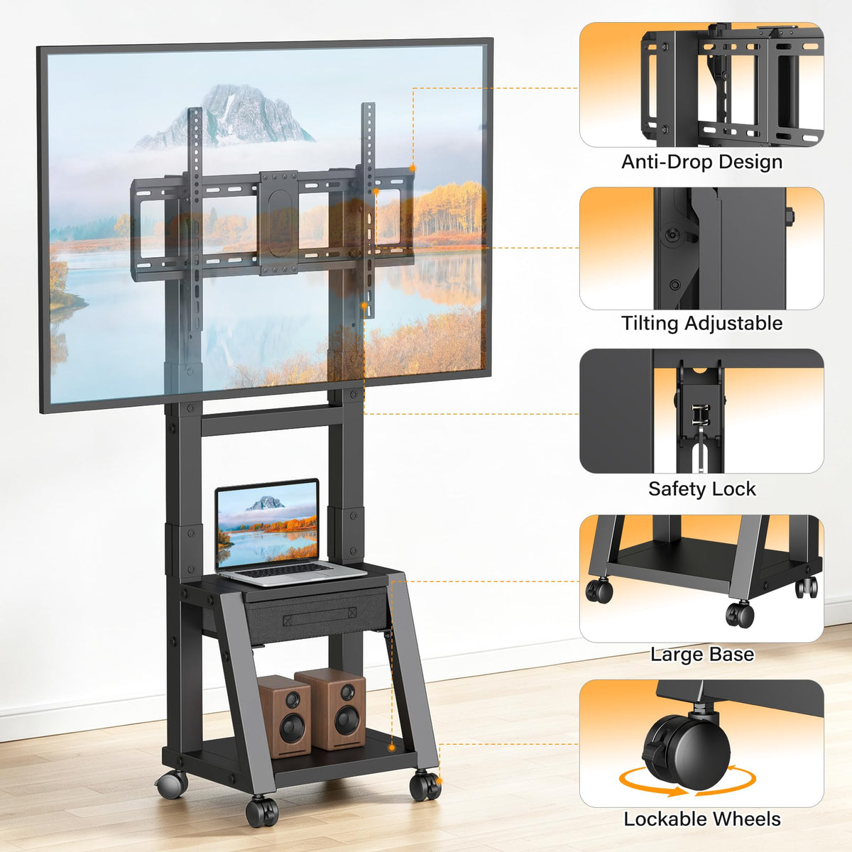 Heavy Duty TV Cart on Wheels with Drawer M7994