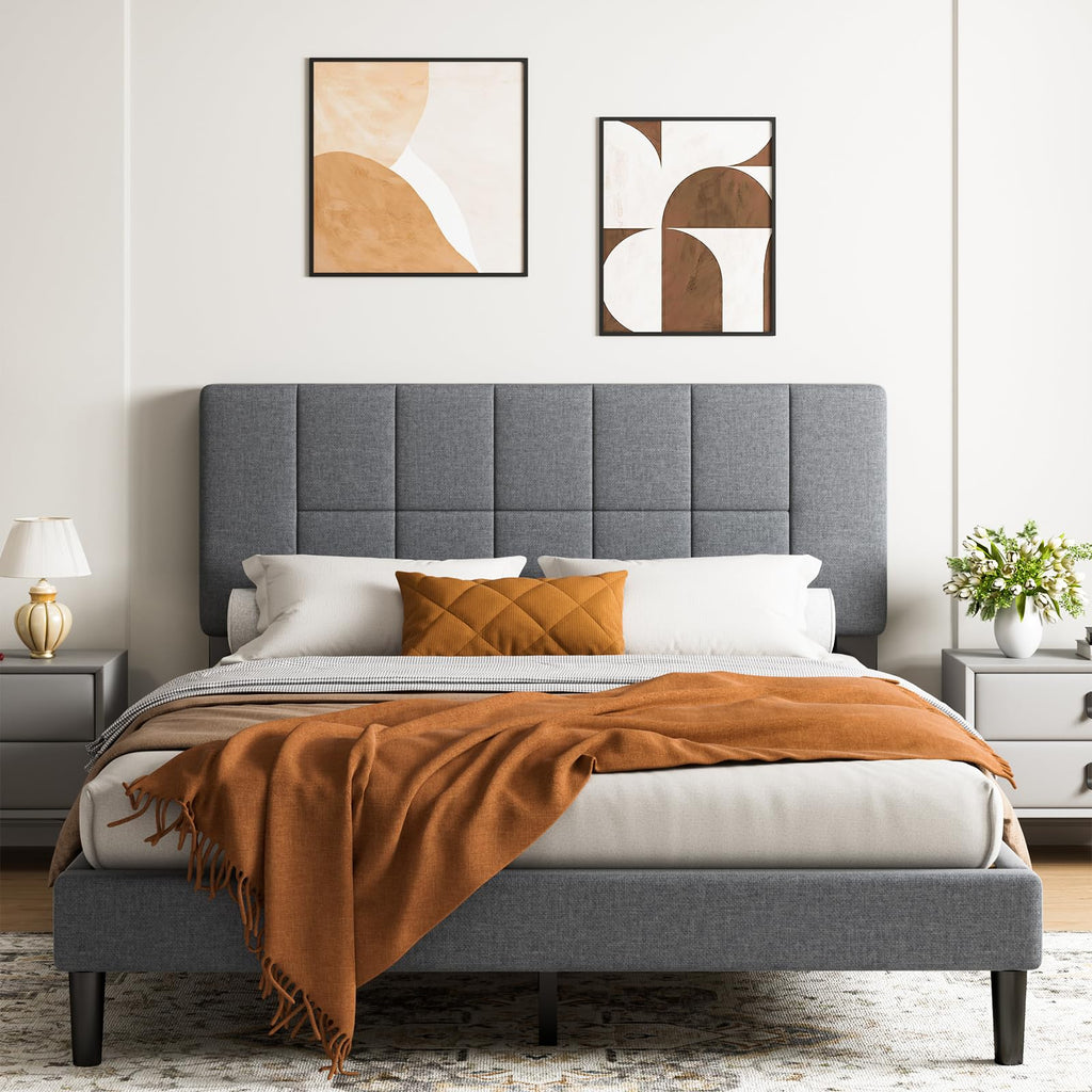 Queen Size Dark Gray Upholstered Bed Frame M9059