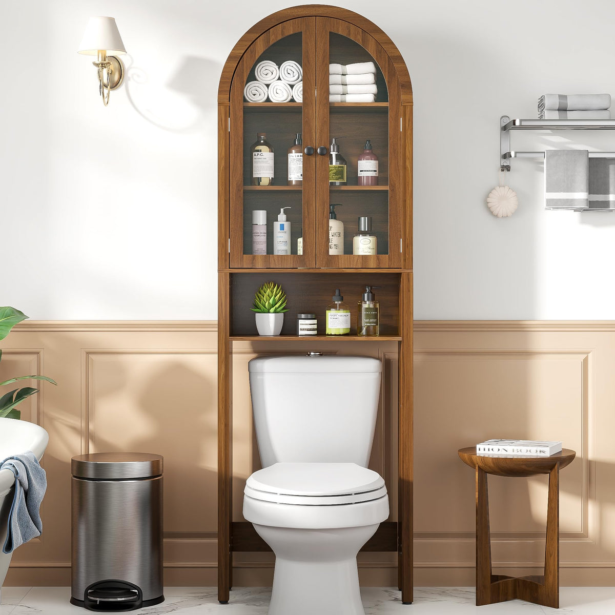 Arched Over The Toilet Storage Cabinet with Acrylic Doors G6573