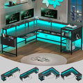 L Shaped Gaming Desk with Power Outlets & LED Strip T78392