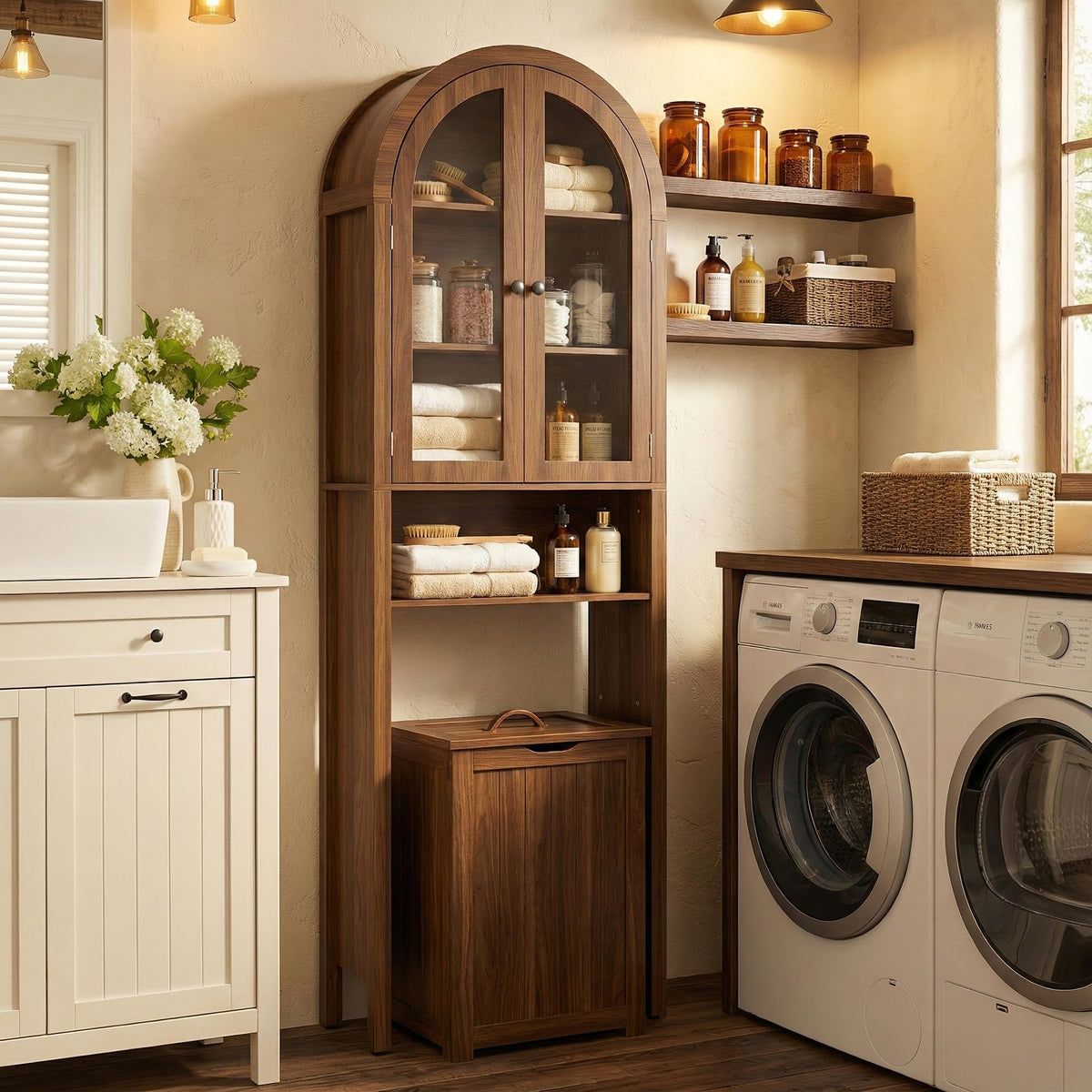 Arched Over The Toilet Storage Cabinet with Acrylic Doors G6573