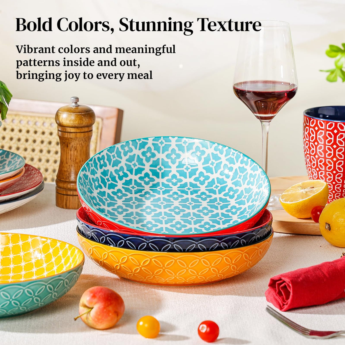 16 OZ Cereal Bowls Set of 4 and 8.5" Serving Bowls Set of 4 W454075
