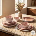 12 Pcs Light Pink Melamine Dinnerware Set Y486450