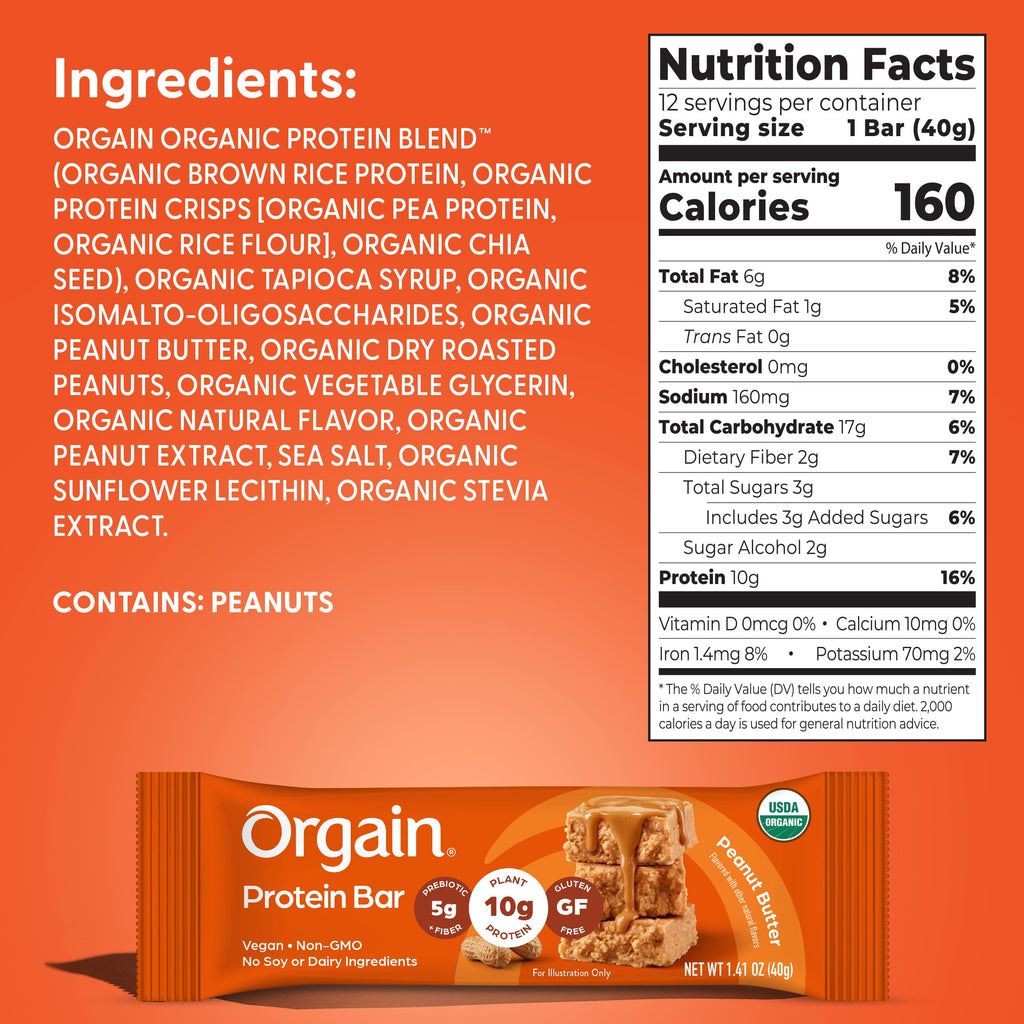 Organic Vegan 10g Protein Bars Peanut Butter 12 Pk H327