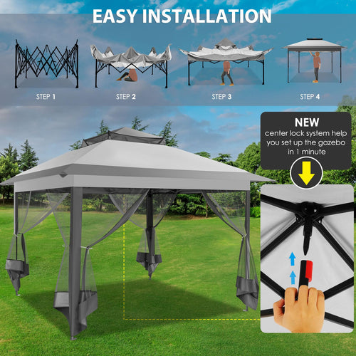 11x11 Pop Up Gazebo Canopy Tent with Mosquito Net F41495