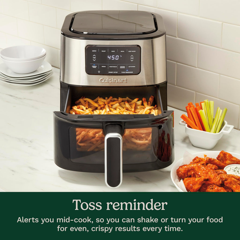 6-Quart Air Fryer with 5 Cooking Functions, Stainless Steel & Black I816