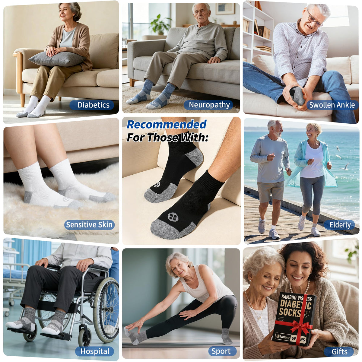 6 Pairs Ankle Diabetic Socks Q2321