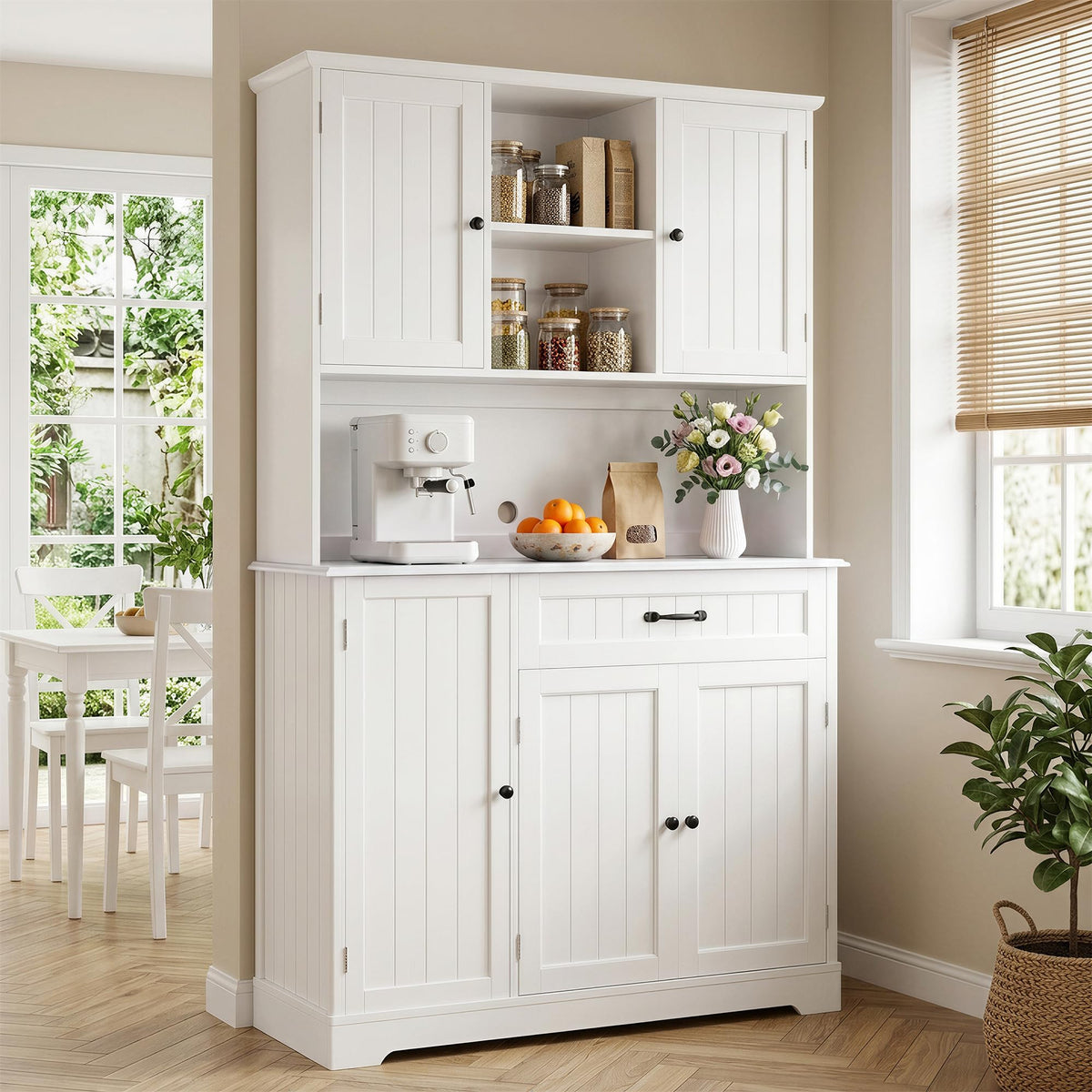 Tall White Kitchen Storage Cabinet with Door and Shelves G7934