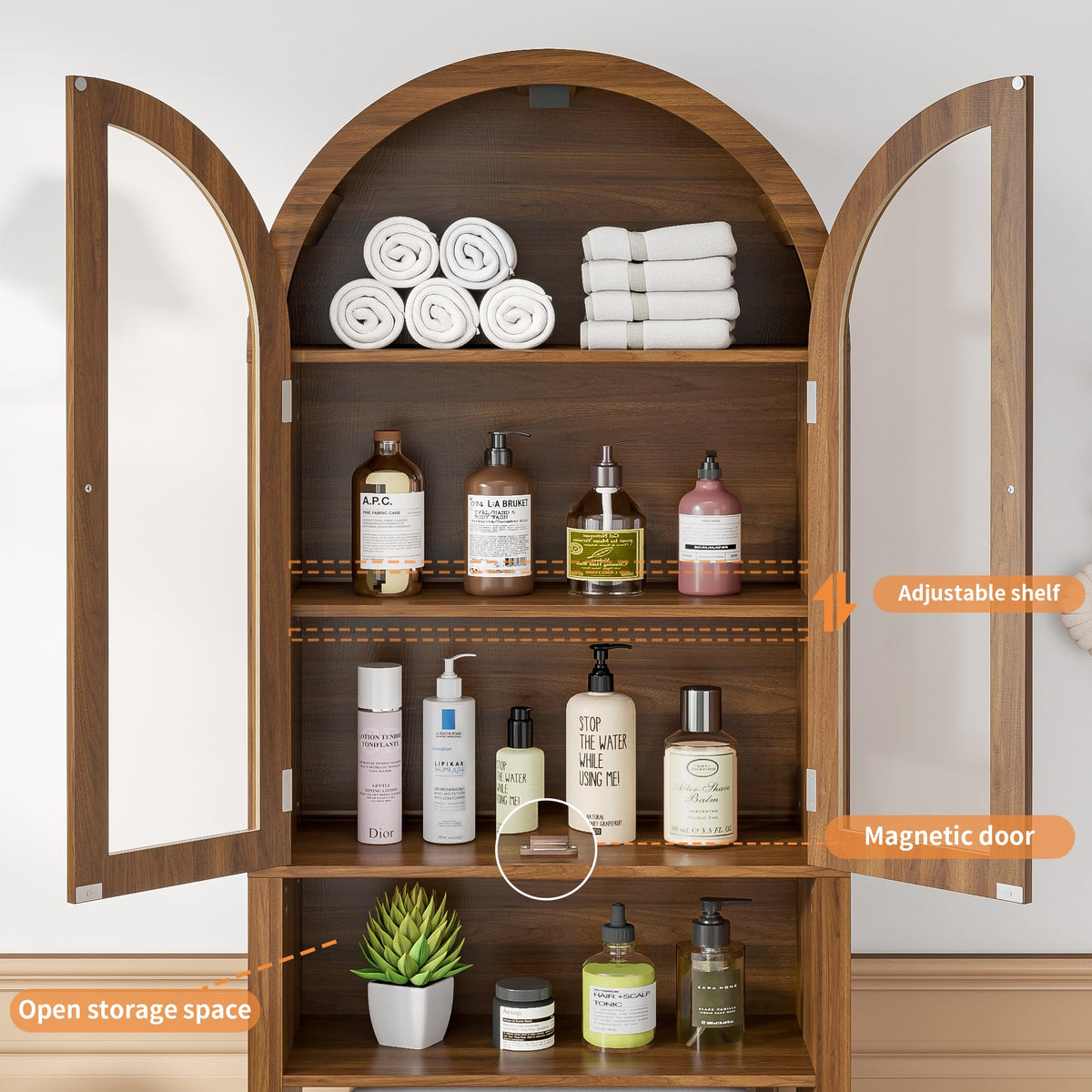 Arched Over The Toilet Storage Cabinet with Acrylic Doors G6573