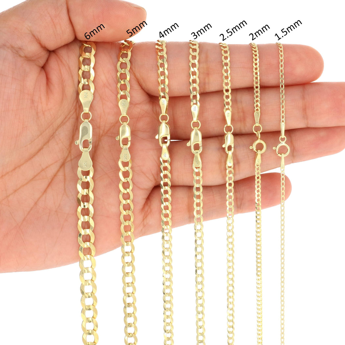 10K Yellow Gold Cuban Curb Link Chain Necklace C808