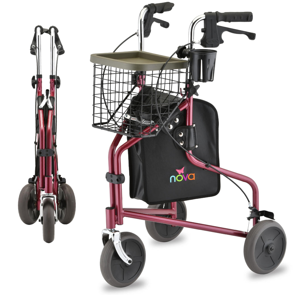 Folding 3-Wheel Walker with Tray Basket Pouch Cup Holder Z86715