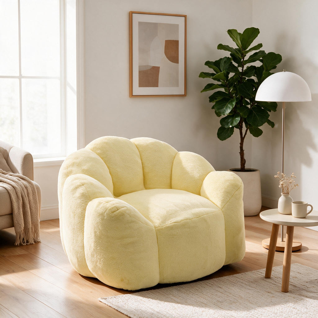 Large Yellow Faux Fur Bean Bag Chair N482595