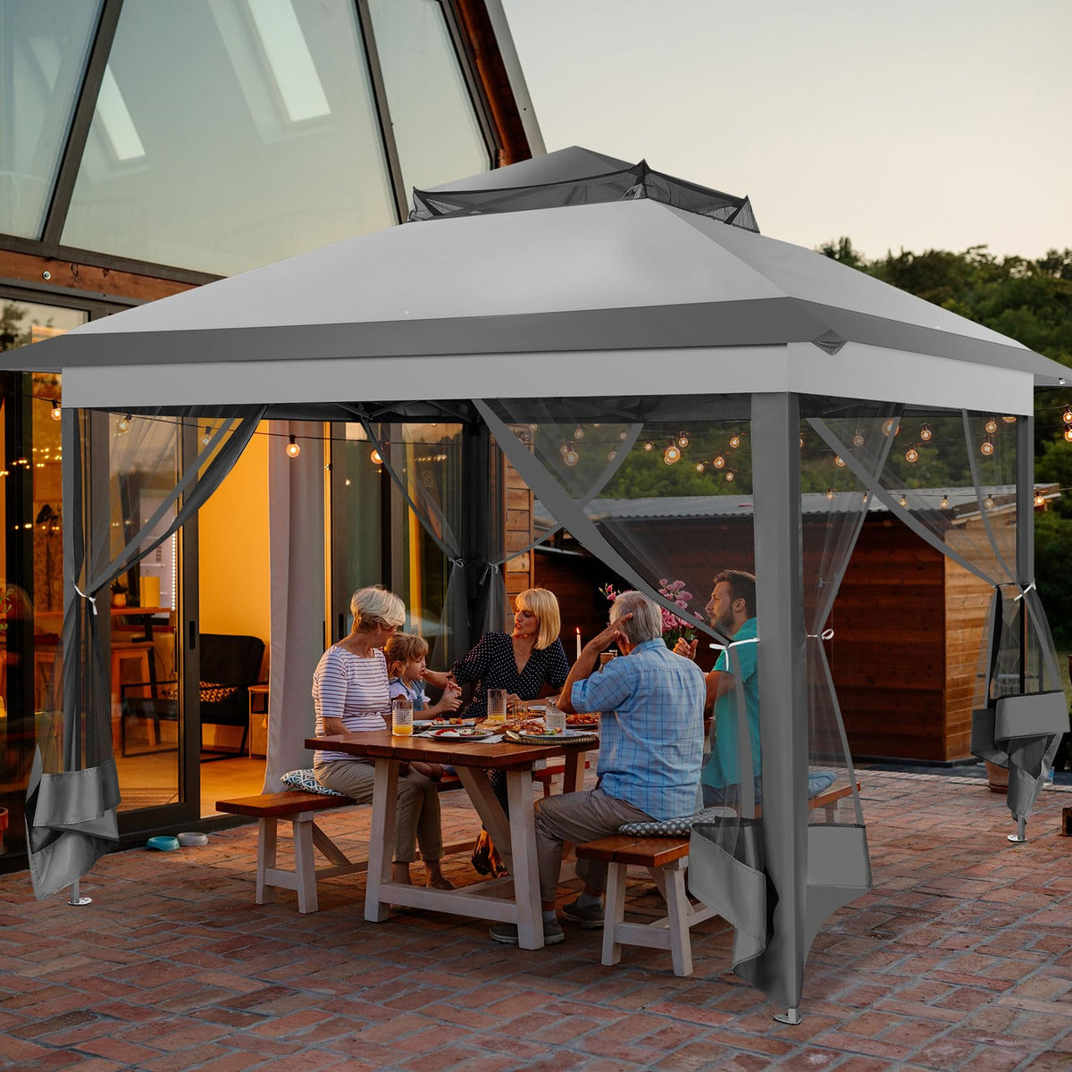 11x11 Pop Up Gazebo Canopy Tent with Mosquito Net F41495