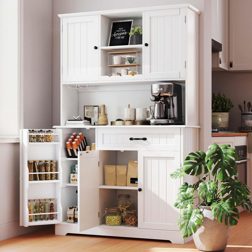 Tall White Kitchen Storage Cabinet with Door and Shelves G7934