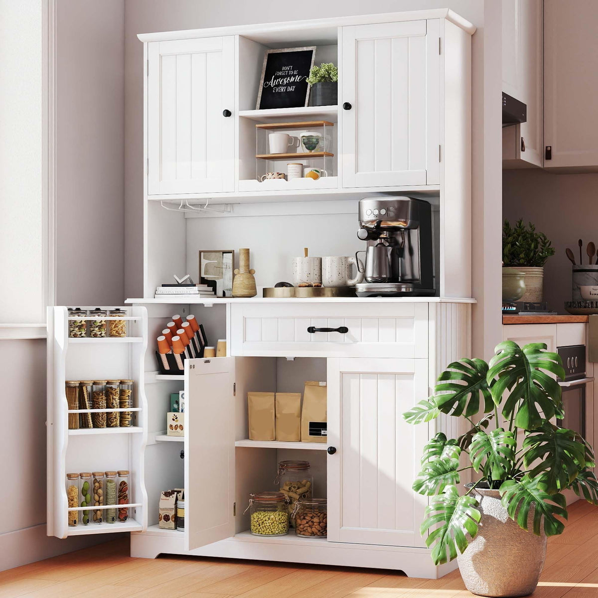 Tall White Kitchen Storage Cabinet with Door and Shelves G7934