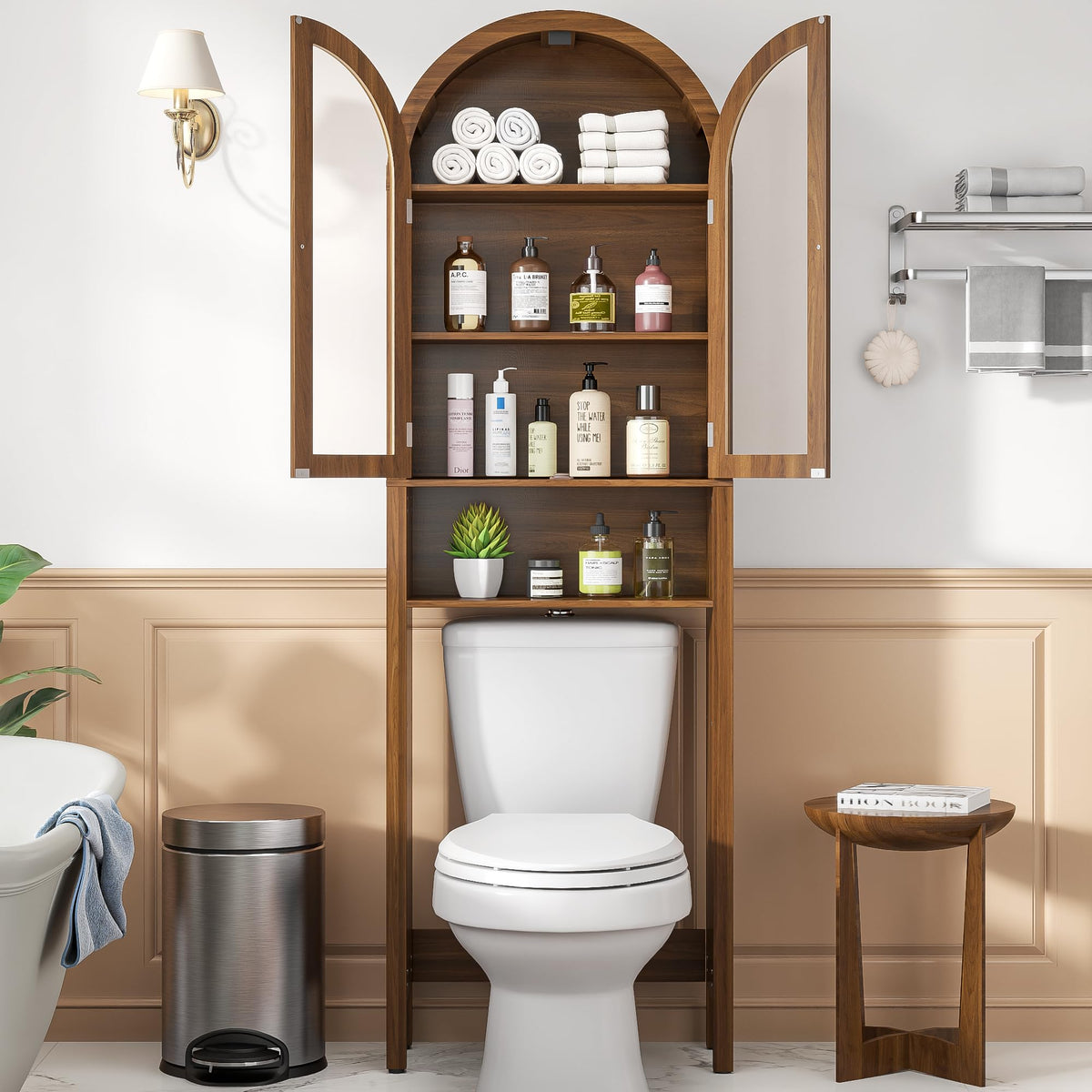Arched Over The Toilet Storage Cabinet with Acrylic Doors G6573