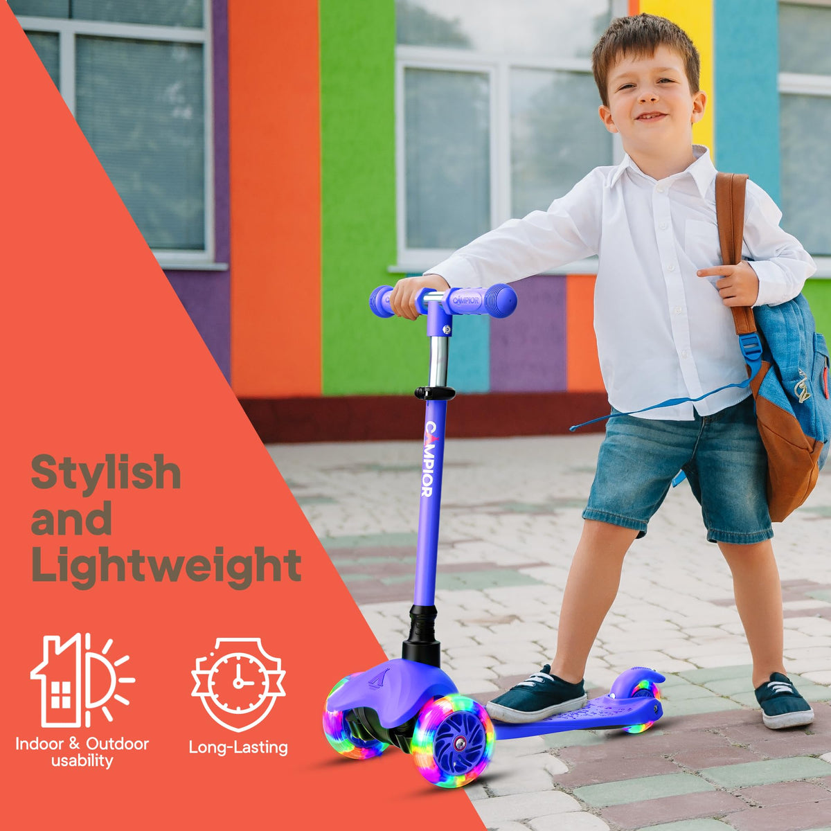 Blue Mini 3 Wheel Scooter with LED Light-Up Wheels L34931