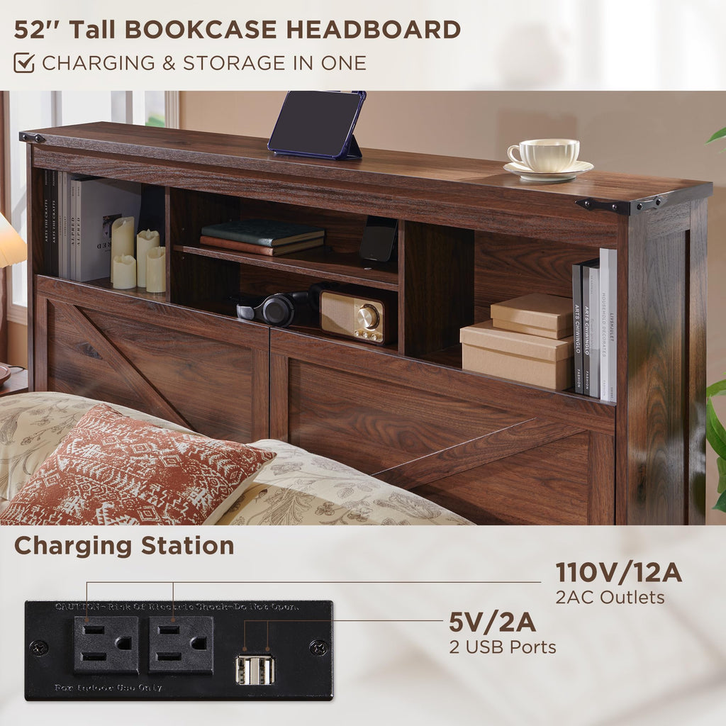 Queen Size Wood Bed Frame with Storage Headboard and 4 Drawers Q956