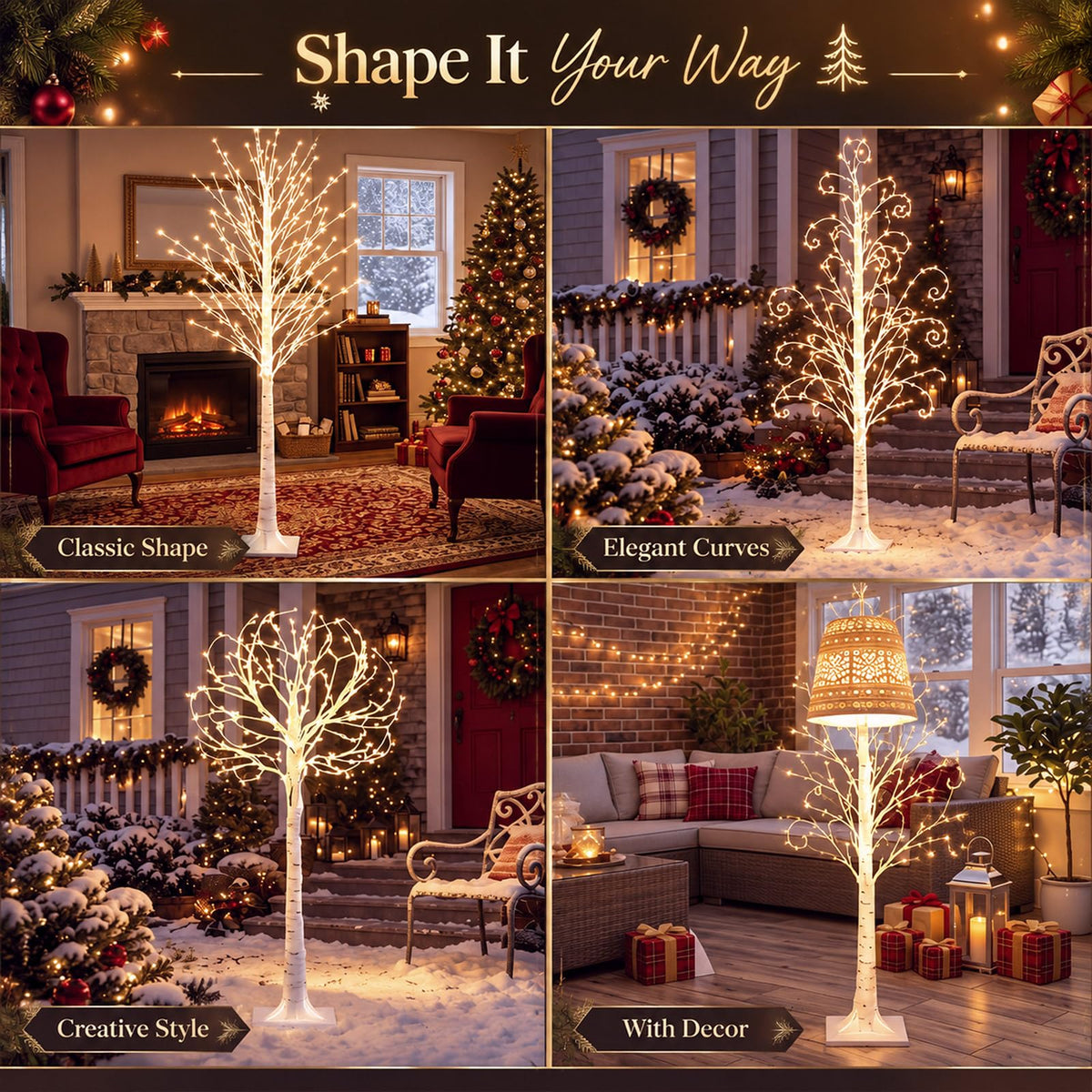 4 Pack Lighted Birch Tree M31814