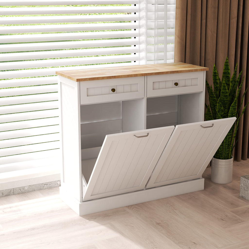 White 2 Drawer Tilt Out Trash Cabinet Y7511