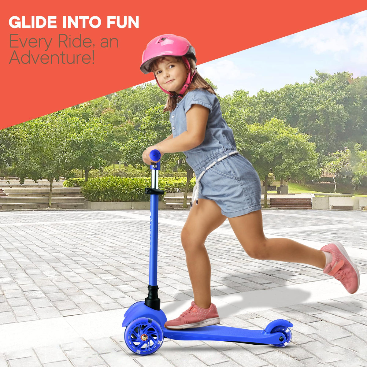 Blue Mini 3 Wheel Scooter with LED Light-Up Wheels L34931