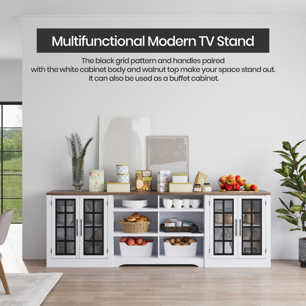 White TV Stand with Storage Cabinet and 3-Tier Open Shelves F61518