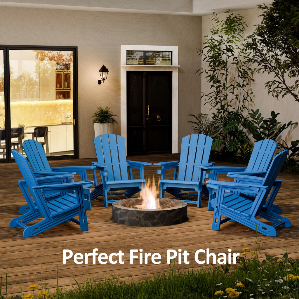 Klein Blue Plastic Adirondack Chairs Set of 2 with Cup Holder W6062
