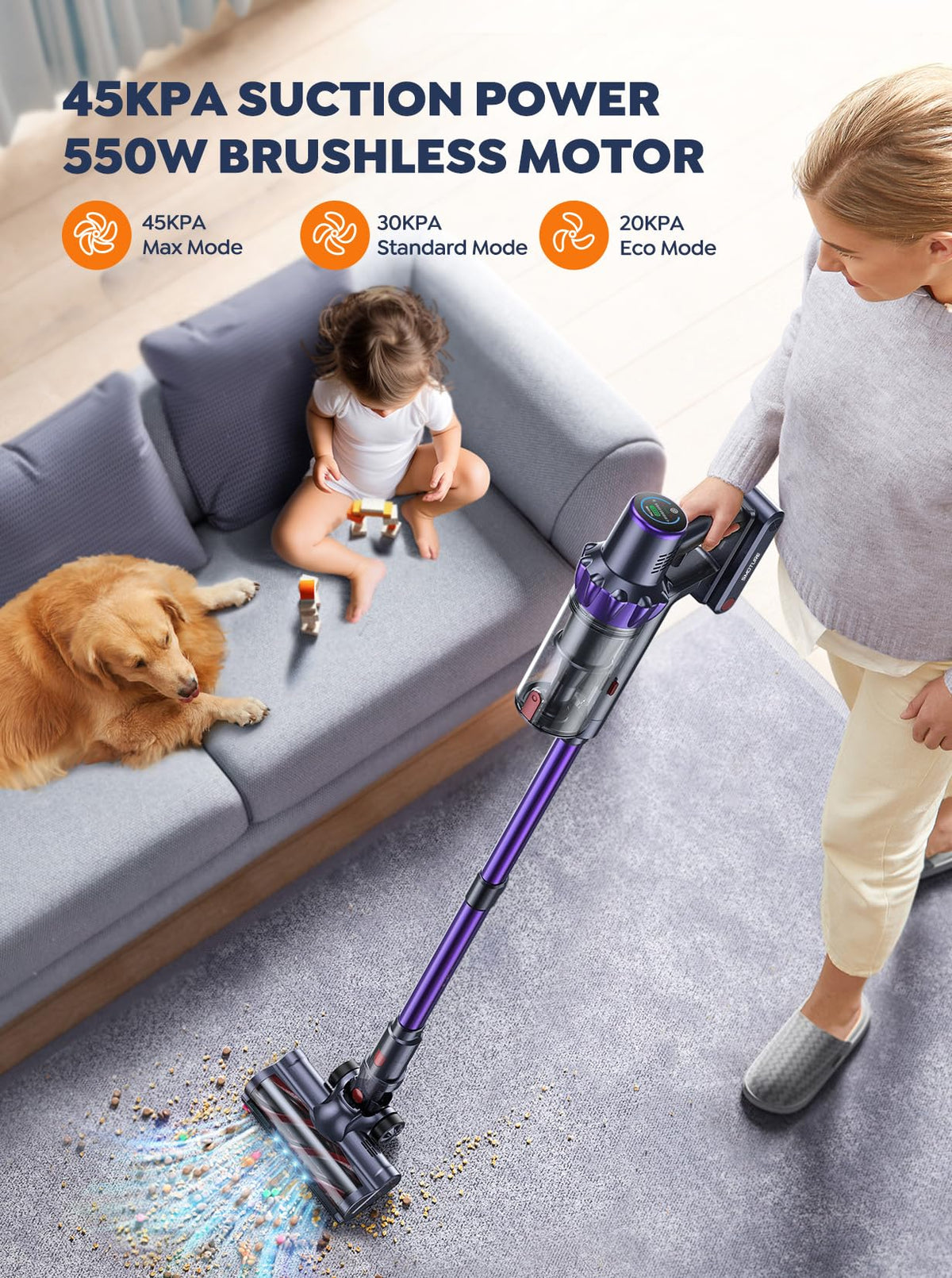 Cordless Stick Vacuum with 2 Batteries 45KPA 550W Q1239