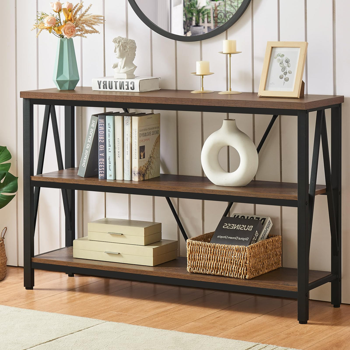 Brown 3 Tier Console Table with Open Shelves L634