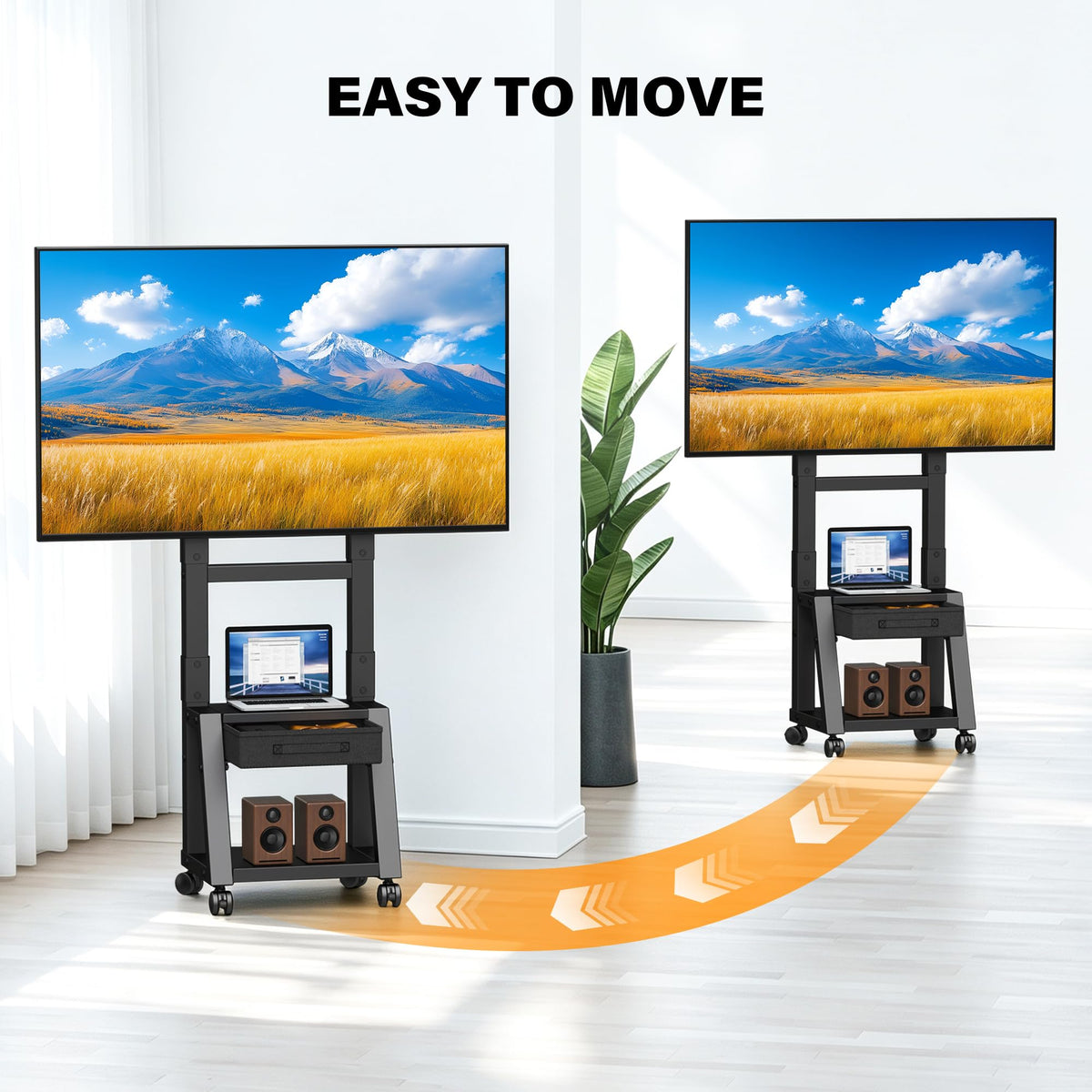 Heavy Duty TV Cart on Wheels with Drawer M7994