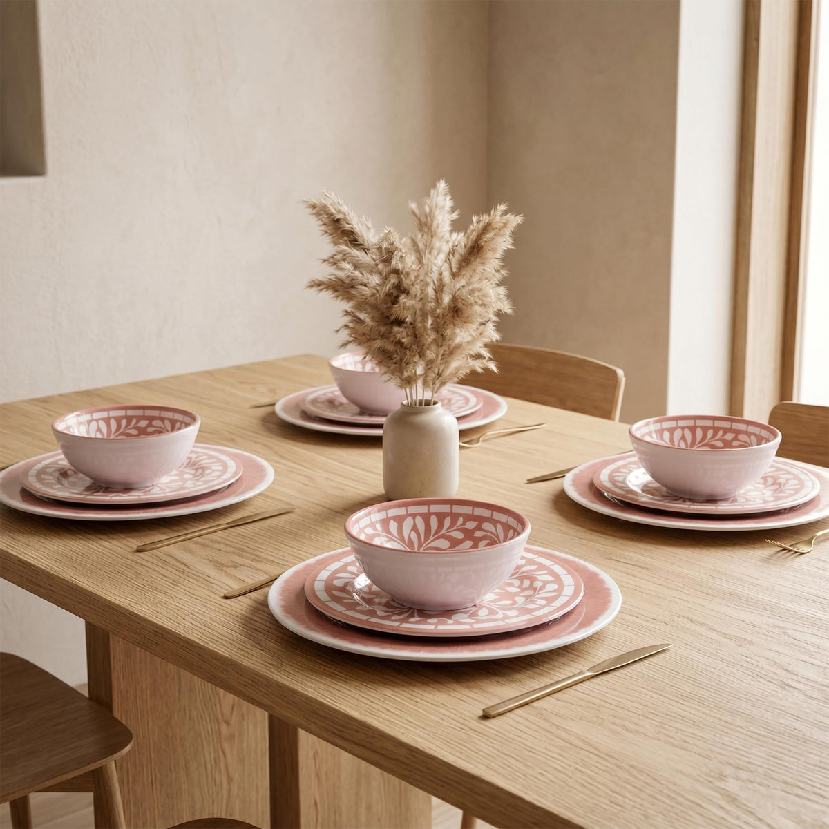 12 Pcs Light Pink Melamine Dinnerware Set Y486450