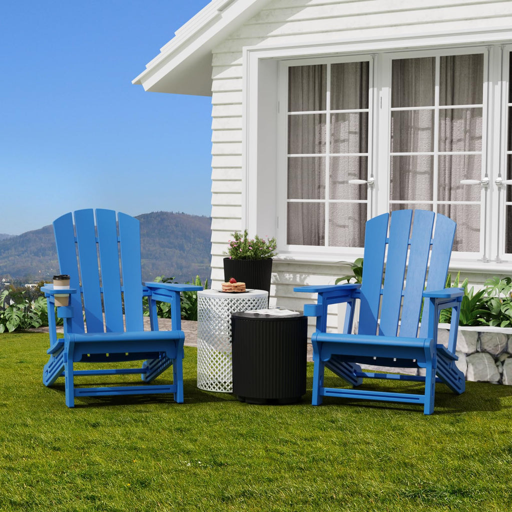 Klein Blue Plastic Adirondack Chairs Set of 2 with Cup Holder W6062