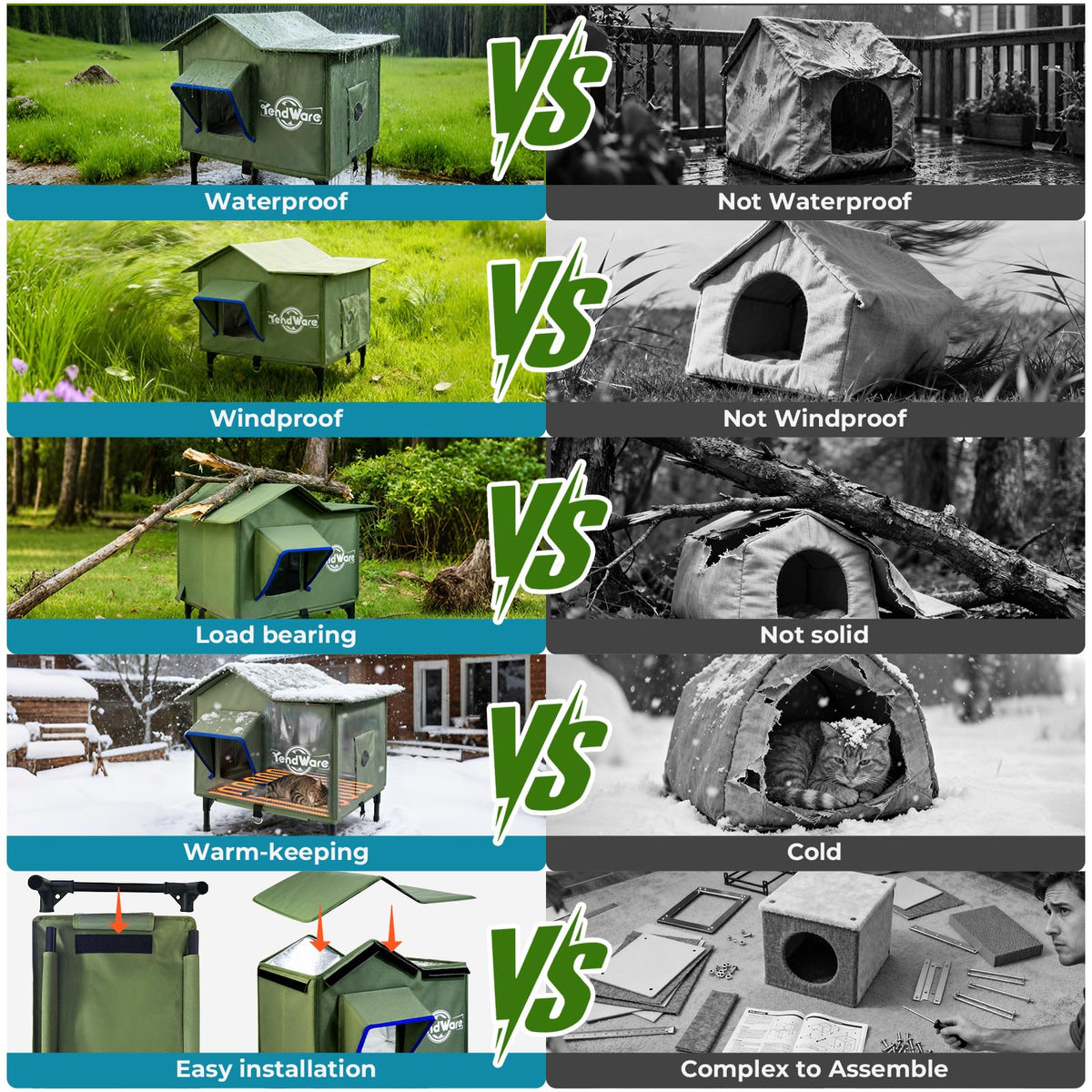 Heated Outdoor Cat House with Elevated Base W845775