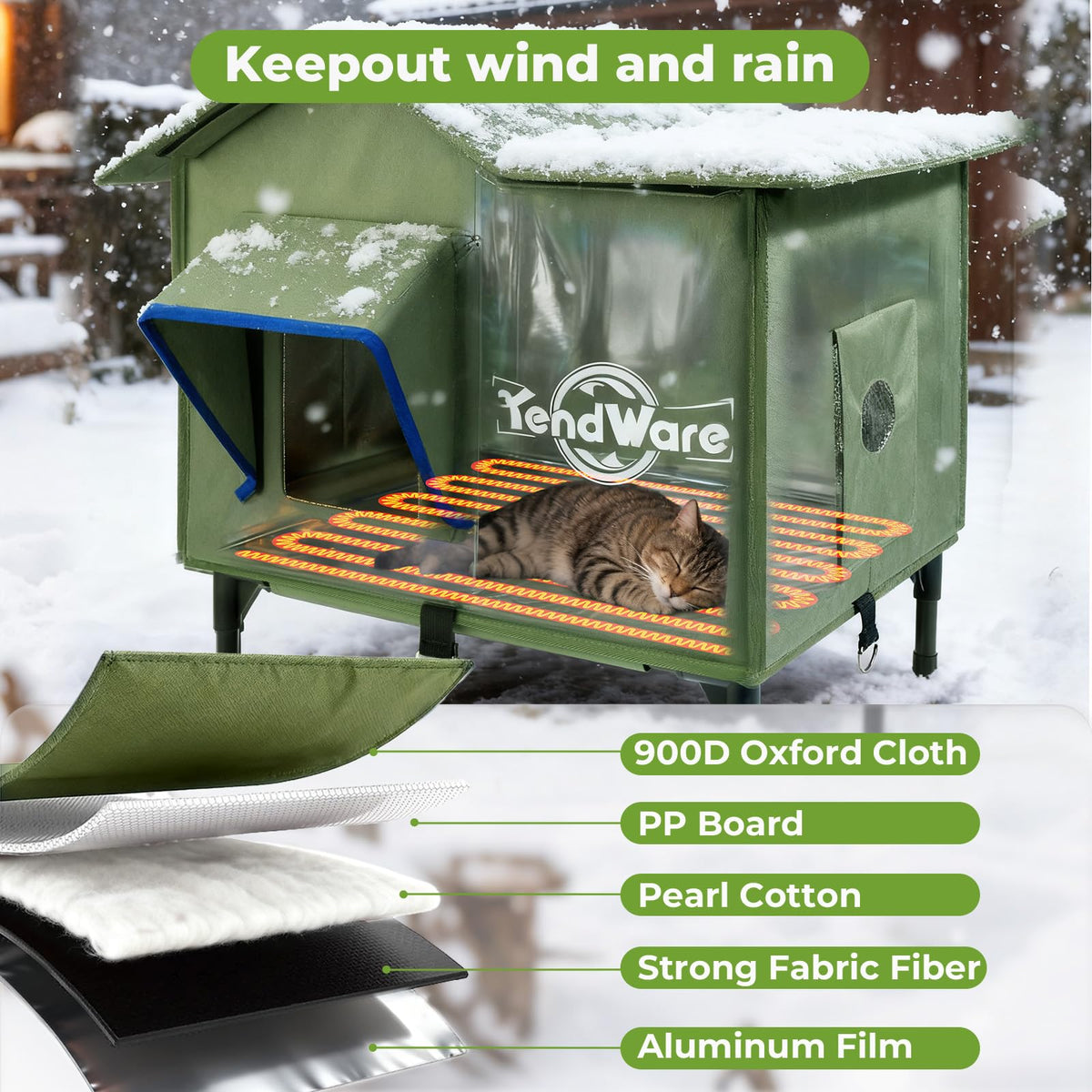 Heated Outdoor Cat House with Elevated Base W845775