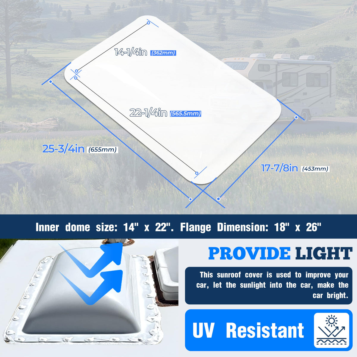 17-7/8" x 25-3/4" RV Skylight Replacement Cover D17915