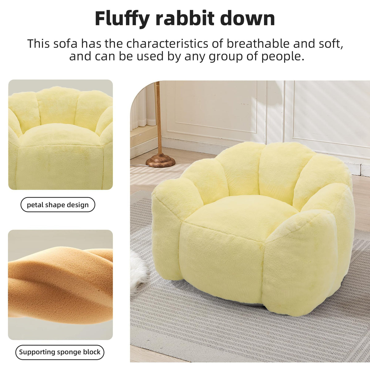 Large Yellow Faux Fur Bean Bag Chair N482595