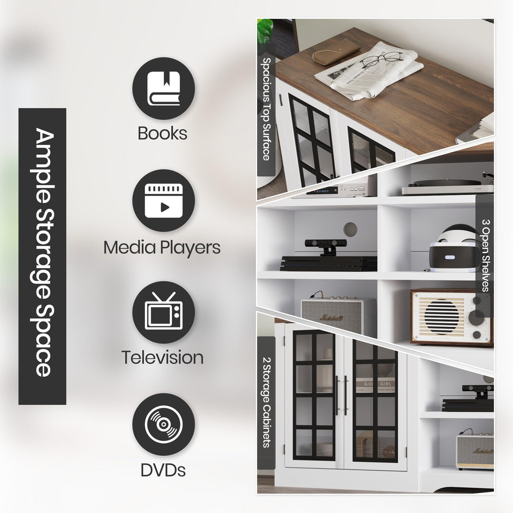 White TV Stand with Storage Cabinet and 3-Tier Open Shelves F61518